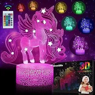 UneedMe Einhorn Nachtlicht für Kinder, 3D Lichtlampe 16 Farben mit Touch Schalter & Fernbedienung, 3-10 Jahre Einhorn Geschenke für Mädchen, Babyzimmer Kawaii Deko Schlafzimmer Lampe