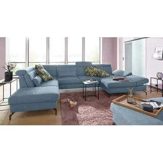 sit&more Wohnlandschaft »Brisbane U-Form« Fußhöhe 12 cm, inklusive Sitztiefen-, Armteil- und Kopfteilverstellung, blau