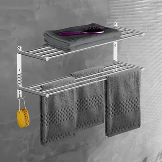 HONPHIER Handtuchhalter Ausziehbar 43-78CM Handtuchstange Wand Handtuchstangen Edelstahl mit Haken Handtuchhalter Chrom für Heim Hotel Badezimmer küche Toilette, 2-Lagige