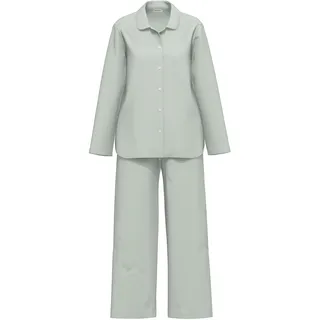 Schlafanzug SEIDENSTICKER "Damen Pyjama lang durchgeknöpft", Damen, Gr. 38, grün (shadow), Obermaterial: 100% Modal CMD., Homewear-Sets Schlafanzug
