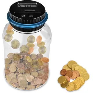Newaner Digitale Spardose mit Zähler 1.8L, Elektronisch Sparschwein mit LCD Anzeige, Euro Geld Sparen Box Große, Transparente Münzzähler Automatisch, Coin Bank, für Erwachsene und Kindergeschenk