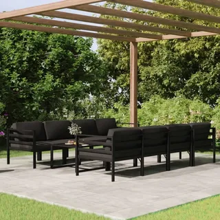 The Living Store 9-tlg. Garten-Lounge-Set mit Kissen Aluminium Anthrazit - Grau