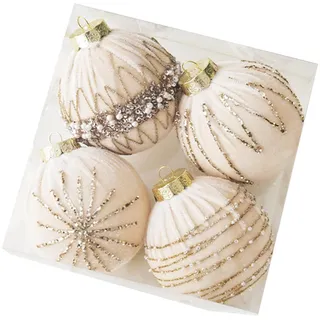 rockible 4 Stück Samt-Weihnachtskugeln, Samt Rot Christbaumkugeln Velvet, Christbaumkugeln Weihnachten Baumschmuck, Christmas Balls DIY Xmas Decor für Verlobung Thanksgiving Neujahr Weihnachten, Beige