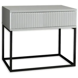 MARLE Nachttisch in Weiß - Moderner Nachtschrank mit Schublade und schwarzem Metallgestell - 60 x 52 x 38,5 cm (B/H/T)