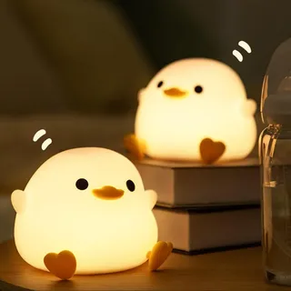 2x Ente Nachtlicht Kinder Baby, Stilllicht Dimmbar Led Nachttischlampe, USB Wiederaufladbares Akku Lampe Kinderzimmer Schlafzimmer Geschenke Deko - Weiß