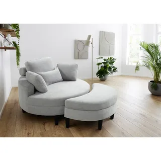 Atlantic Home Collection Loveseat Ravi 114 x 100 x 154 cm Grau mit Stauraumhocker und 4 Zierkissen