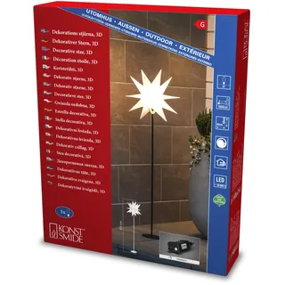 Konstsmide Weißer 3D Kunststoffstern, mit Standfuß, inkl. Dimmer und Memoryfunktion, 1 warm weiße Diode, 12V, Außen (IP44), 3,6W, schwarzes Kabel - 4465-270