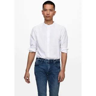 ONLY & SONS Langarmhemd "ONSCAIDEN LS SOLID LINEN MAO SHIRT NOOS" Baumwolle mit Leinen, slim fit, weiß