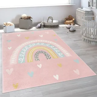 Paco Home Kinderteppich »Nino 887«, rechteckig, 13 mm Höhe, Kurzflor, Spielteppich, Motiv Regenbogen & Herzen, Kinderzimmer Paco Home pink B: 200 cm   1 St.