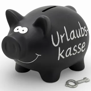 MIJOMA Keramik Sparschwein mit beschreibbarer Oberfläche, Schloss mit Schlüssel, ca. 16 x 12 cm, schwarz matt
