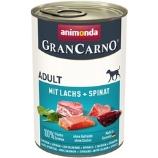 animonda GranCarno Adult Hundefutter nass, Nassfutter für erwachsene Hunde , mit Lachs + Spinat 6 x 400g