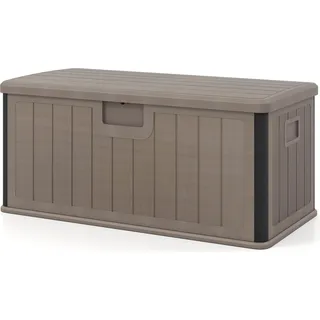 COSTWAY Gartenbox 378L, Auflagenbox wasserdicht mit abschließbarem Deckel, Aufbewahrungsbox für Kissen & Gartengeräte, Kissenbox Outdoor Braun - Braun