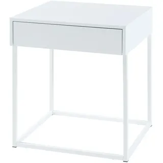 [en.casa] Beistelltisch Rautjärvi , Weiß , Metall , 1 Schubladen , 43x50x41 cm , Wohnzimmer, Wohnzimmertische, Beistelltische