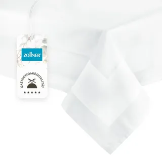 ZOLLNER Tischdecke in 140x240 cm (nach der Wäsche) - robuste und strapazierfähige Tischwäsche aus Baumwolle - seidig glänzende Atlaskante - waschbar bis 95°C - Oeko Tex® Zertifiziert - in weiß