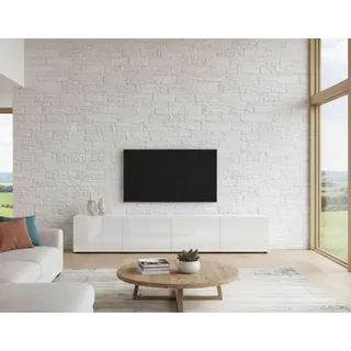Dmora - Fernsehschrank Randfontein, Ständer für Wohnzimmerfernseher, Niedriges Wohnzimmer-Sideboard, TV-Ständerbasis, Made in Italy, 225x38h39 cm, Glänzendes Weiß