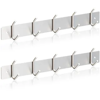 RICOO 2 x Wandgarderobe Metall Garderobenhaken MH028S-5x2 Hakenleiste 5 Edelstahl Haken zum Einhängen Garderobenhakenleiste Kleiderhaken Wand Handtuchhaken zum Bohren Garderobenleiste Metallhaken