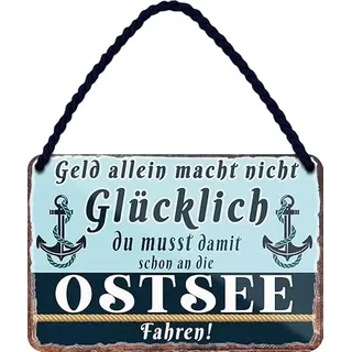 schilderkreis24 Blechschild Kollektion 18x12cm „Geld alleine macht nicht glücklich, du musst schon XX damit kaufen“ – Lustige Sprüche für verschiedene Themen, Geschenkideen & Deko (Ostsee)