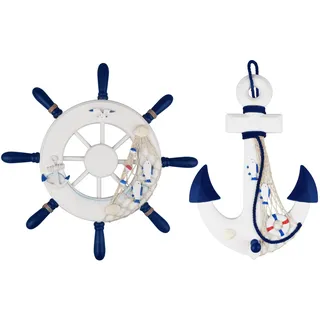 Fangoo 2 Pack 32 CM Steuerrad mit Holz und 32 CM Anker Holz Steuerrad mit Seil Nautical Boat Wanddeko Maritime Deko Tür hängen Ornament
