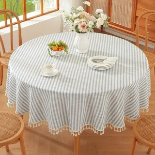 Plenmor Leinen Abwaschbare Tischdecke Rund 180 cm, Blau Tischdecke Abwaschbar Tischdeckes leinenoptik für Party,Geburtstag,Garten,Outdoor Tischdeckes Rund (Blau, 180 cm)