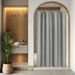 EurCross Schmaler Leinen Texturiert Duschvorhang 120 x 200 Wasserdicht Textil Stoff Dusch Vorhang, Grau Antischimmel Waschbar Schwerer Hotel Luxus Badevorhang für Badezimmer mit 8 Ringen