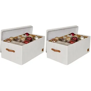 LOVE IT STORE IT Premium Aufbewahrungsbox für Weihnachtskugeln - Box für Christbaumschmuck aus Stoff - 30 Fächer, Tray komplett herausnehmbar - Beige - 58x36x25 cm (Packung mit 2)