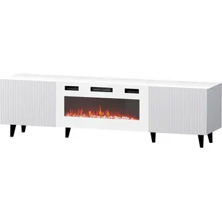 MIRJAN24 TV-Lowboard Pafos 180 mit Kamin, Stilvoll Schlafzimmer Kollektion, TV-Schrank, Modern TV-Kommode (Farbe: Weiß / Schwarz Füße, mit Kamin Weiss) - Weiß