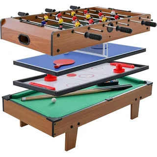 Fantask 4 in 1 Spieltisch, multifunktionaler hölzerner Billardtisch & Tischtennistisch & Airfield Hockeytisch & Kickertisch