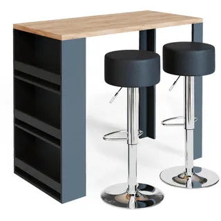 Vicco Bartisch-Set Eiche 57 x 117 cm mit 2 Barhockern , Holzwerkstoff , 3 Fächer , Rechteckig,Rechteckig , 57x106x117 cm , Esszimmer, Barmöbel, Barschränke & Theken