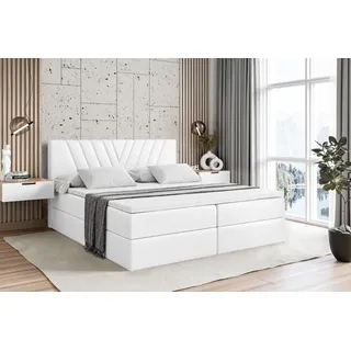 altdecor Boxspringbett mit H4 Matratze und Topper - 120 x 200 cm - ERNINA - Weiß Kunstleder - Polsterbett mit Bettkasten und Lattenrost, Bett mit ... - Weiß