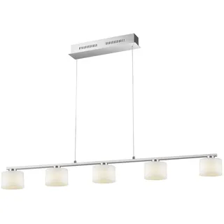 Trio Leuchten LED Pendelleuchte Alegro 325510507, Metall Nickel matt, Glas opal weiß, inkl. 5x 6.5 Watt LED, Switch Dimmer