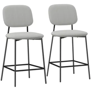 Homcom Barhocker 2er Set Polyester Stahl Hellgrau , Metall , 45x102x49 cm , Esszimmer, Barmöbel, Barhocker