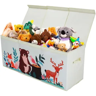 decalsweet Aufbewahrungsbox mit Deckel Kinder, Spielzeugkiste Waldtiere | Extra Groß, Zusammenklappbare, Oxford, mit Griff, Wasserdichte Spielzeug Aufbewahrung, Kinderzimmer, 96×32×40 cm, Kleidung