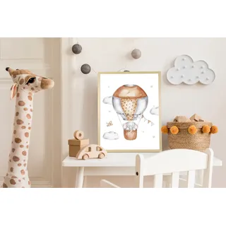 Bild mit Rahmen QUEENCE "Elefant im Heißluftballon", farbe bild(er): braun, B:50cm H:70cm T:1,5cm, Holz, Plexiglas, Bilder, Bild mit Rahmen