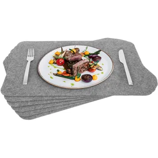 Rubberneck Premium Tischsets aus Filz - abwaschbar & rutschfest - 6er Set Platzsets Tisch-Matten Untersetzer - 45x32 cm - Hellgrau