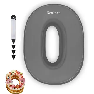 Nenkarn Silikon Backform Zahlen, Backform Zahl 0, Kuchenform Zahlen Groß 25cm, Number Cake mit Dekoration zum Backen, Geburtstag und Jahrestag, BPA frei, Anti-Stick
