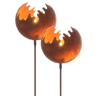 Spetebo Metall Gartenstecker 2er Set Naturrost Feuerball - 98 x Ø 15 cm | Rost Windlicht mit Erdspieß Garten Deko Kerzen Halter Feuerkugel