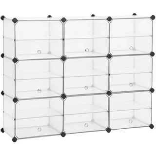SONGMICS Würfelregal mit Tür, Schuhregal, Regalsystem aus Kunststoff, mit Trennwänden, Gummihammer inklusive, für Ankleidezimmer, Wohnzimmer, Schlafzimmer, weiß LPC502W