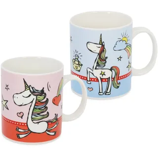 com-four® 2x Einhorn Kaffee-Becher in tollen Farben - zauberhafte Kakao-Tasse mit magischen Einhorn-Motiven - 330 ml (02 Stück - Tasse Mix1)