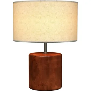 Rustikale Tischlampe - Nachttischlampe - Sockel aus Massivholz - Leinenschirm - Touch-Schalter - E27, EU-Stecker 220 V, LED geeignet - Olivbraun