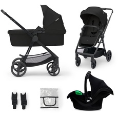 Kinderkraft NEWLY Kinderwagen 3 in 1, Komplettset bis 22 kg, Kindersitz I-Size 40-75 cm im set, Kombikinderwagen mit Fußsack, wasserfestes Verdeck mit UPF50+, Zusammenklappen, Liegeposition, Schwarz