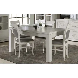 Forte ROCKHAMPTON Esstisch 160, moderner Esstisch ausziehbar, Esszimmer, Wohnzimmer, Landhausstil, Holzwerkstoff, Pinie Weiß Holzdekor, 160,4 cm breit x 76,1 cm hoch x 90,4 cm tief