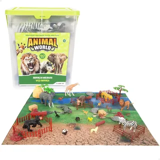 COLORBABY Animal World Würfel-Set, Wildtiere, 60 Teile, Tiere und Zubehör, Naturschutzgebiet, Verschiedene Größen, max. 12 cm, Entdecker, Spielzeugfiguren, Kinder ab 3 Jahren (39324)