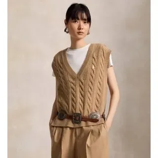 Polo Ralph Lauren für Damen. 211949994001 Strickweste aus Wolle und Kaschmir in Braun (XS), Beige, Lässig, Ärmellos / Hosenträger