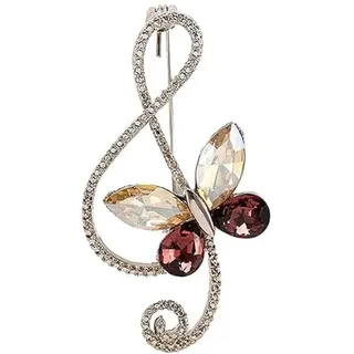 Brosche mit Schmetterlingsmusiknoten, Zirkonia, zarte glitzernde Kristalle, Musiknadeln, Kleid, Anzug, Hemd, Schal, Jacken, Hut, Tasche, Brosche für Damen, Herren, Mädchen, Musiker, Party, Schmuck