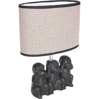 BRUBAKER Tisch- oder Nachttischlampe Affen Smileys - Tischleuchte mit Keramikfuß und Stoffschirm - 35,5 cm Höhe, Schwarz Beige
