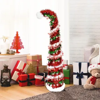 Weihnachtsbaum Faltbar, Pop up Weihnachtsbaum, Künstlicher Weihnachtsbaum, 5Ft/1.5m Roségold Tannenbaum Künstlich, Funkelnde Weihnachtsdekoration Tannenbaum (Roter Weihnachtsbaum)