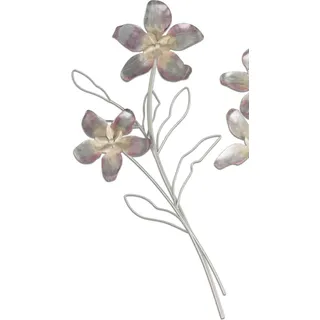 Formano Wand-Zweig 3D Blume 55cm - Handbemaltes Metall Wandbild Wanddekoration - Silber