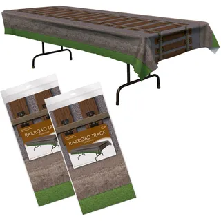 Beistle 53682 Plastic Rectangular Railroad Track Table Covers 2 Piece Western Tableware Christmas Party Supplies World Traveler Birthday Décor, 54" x 108", Multicolored