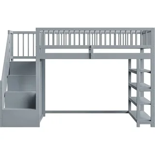okwish Hochbett 90x200cm mit Kleiderschrank Kinderzimmer Grau ohne Matratze