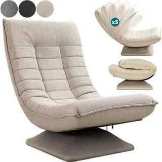 CASARIA Sessel verstellbare Rückenlehne 360° Drehbar Klappbar 150kg Belastbarkeit Gepolstert Wohnzimmer Gaming Relax Boden Lounge S... - Creme